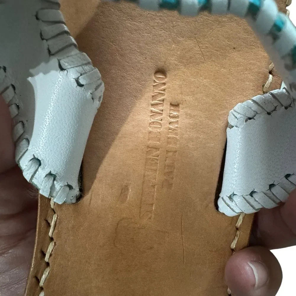 STEPHEN BONANNO PALM BEACH Emerald Blue Leather Hand Made Sandal Women's Size 12